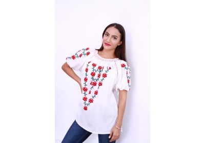 Ie damă cu mânecă scurtă cu model bujori roşii Ie damă cu mânecă scurtă cu model bujori roşii